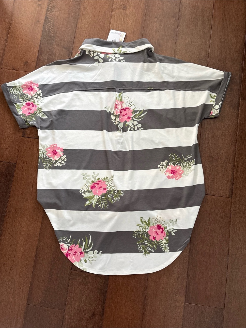 LulaRoe Striped and Floral Charlie Button Up Top Womens L New Soft Stretchy - Picture 10 of 14